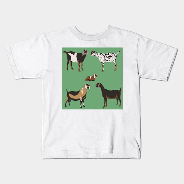 Nubian Goats Pattern Sage Kids T-Shirt by TrapperWeasel